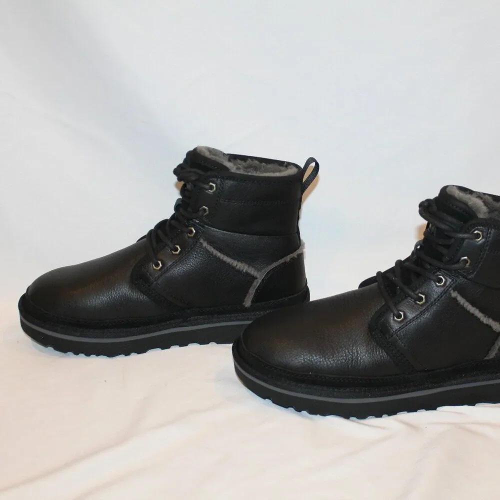 UGG‎ MEN'S LEATHER HIGH HERITAGE LEATHER LACE UP CHUKKA BOOTS BLACK GRAY NEW
